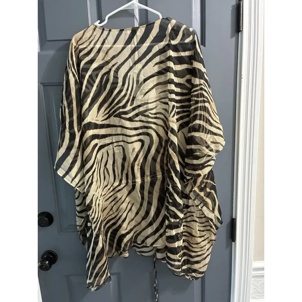 RALPH LAUREN Swim Coverup Plus Size 2X Lightweight Zebra Print Brown MSRP $120